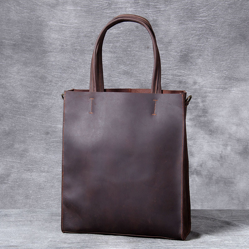 Leather Work Bag Laptop - Vintage lederen heren handtas eenvoudige gekke