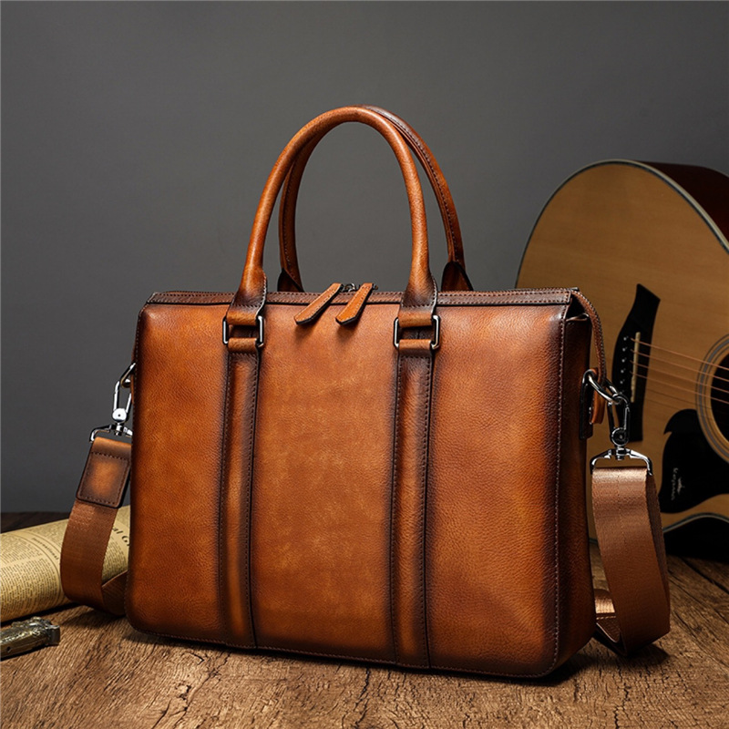 Leather Work Bag Laptop - YETTIES Business Aktetas van Volnerfleer |