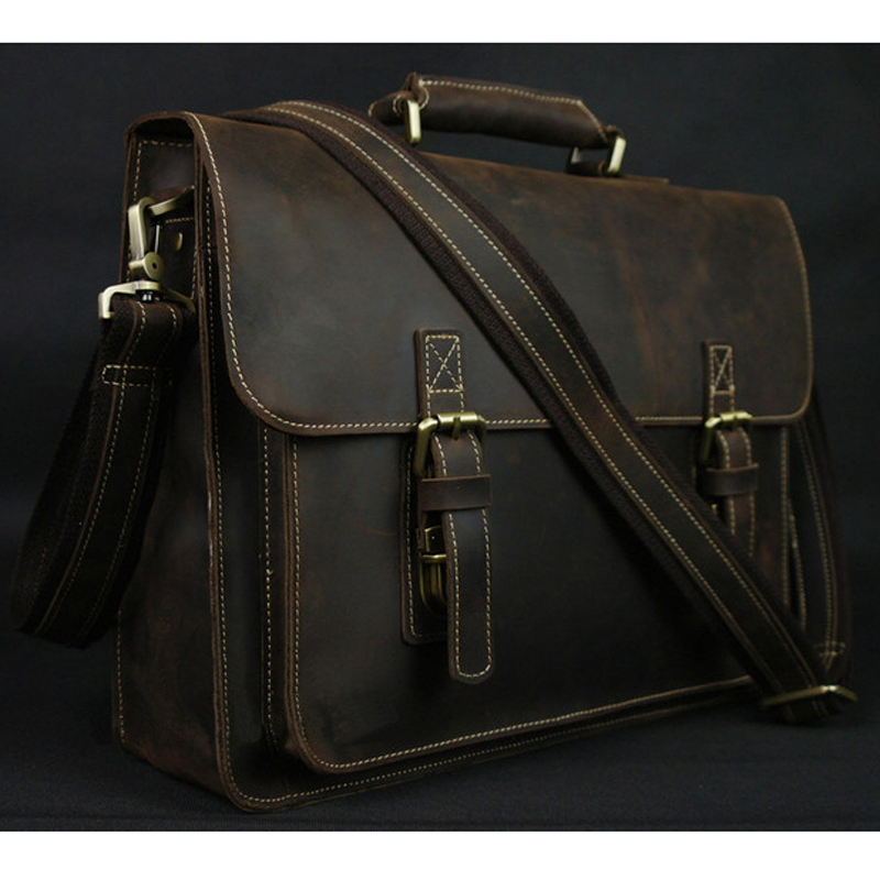 Leather Work Bag Laptop - Vintage Gek Paard Echt Lederen Mannen
