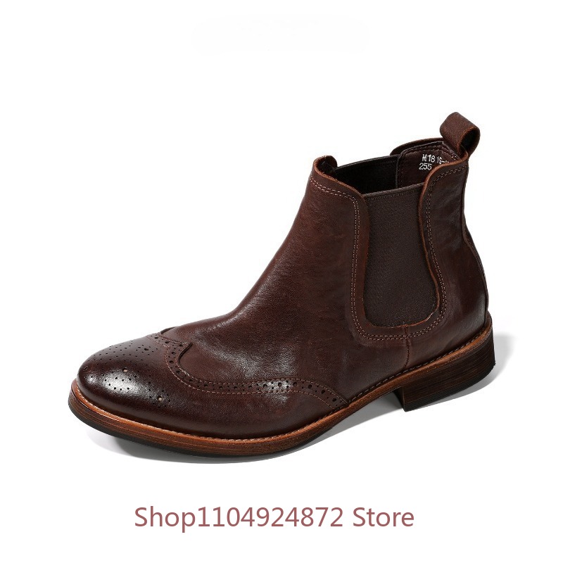 Leatherwork Designs - Vintage Brogue Chelsea Boots, handgemaakt van