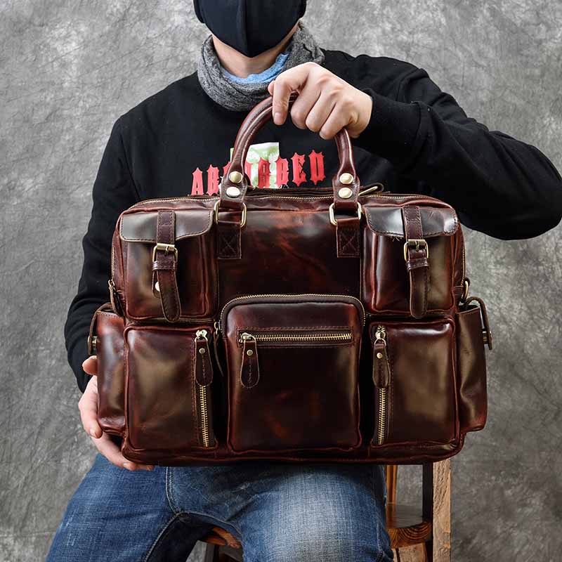 Leather Work Bag Laptop - Mannen Echt Lederen Aktetas Fit 15