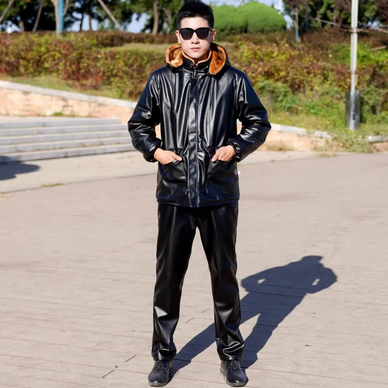 Leather Work Pants - Goede leren herenjas Fleece verdikte leren