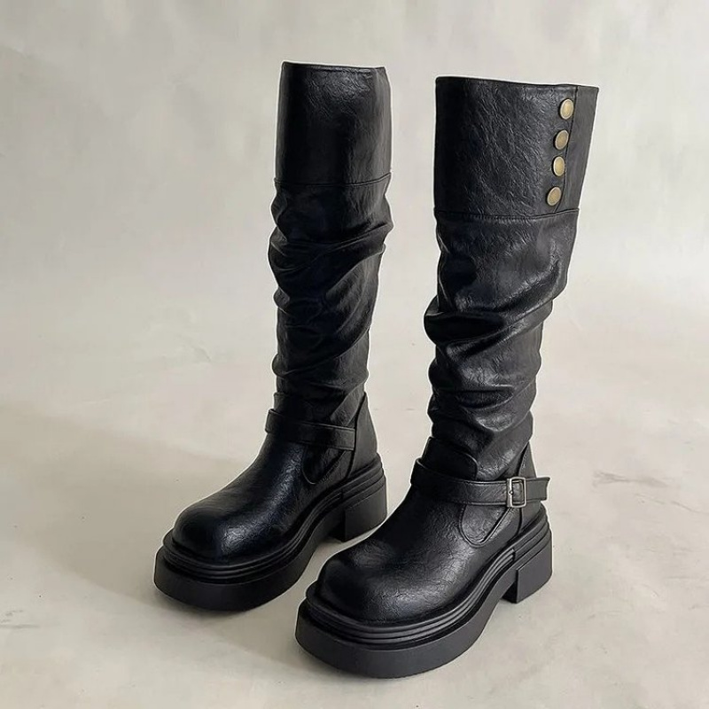 Leatherwork Rivets - 2026 Punk Kniehoge Laarzen Dames Chunky
