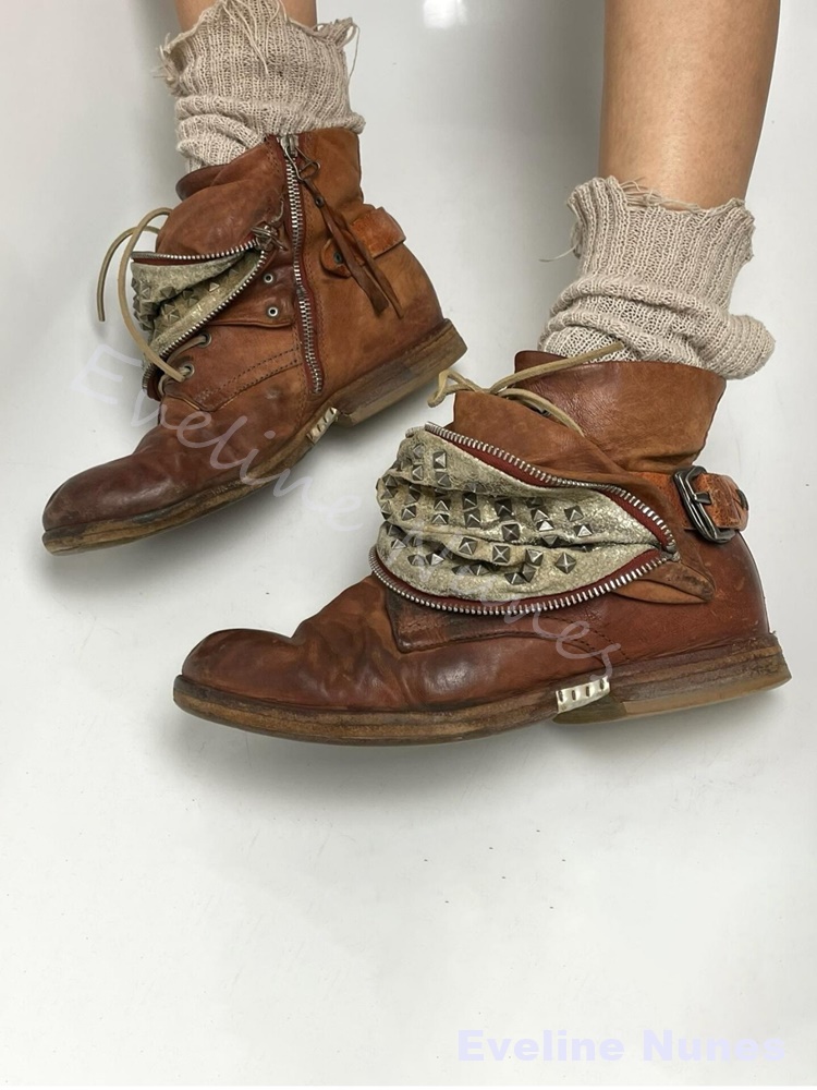 Vintage verweerde bruine enkel - Leatherwork Rivets recensie en prijs