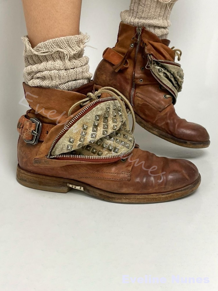 Vintage verweerde bruine enkel - Leatherwork Rivets recensie en prijs