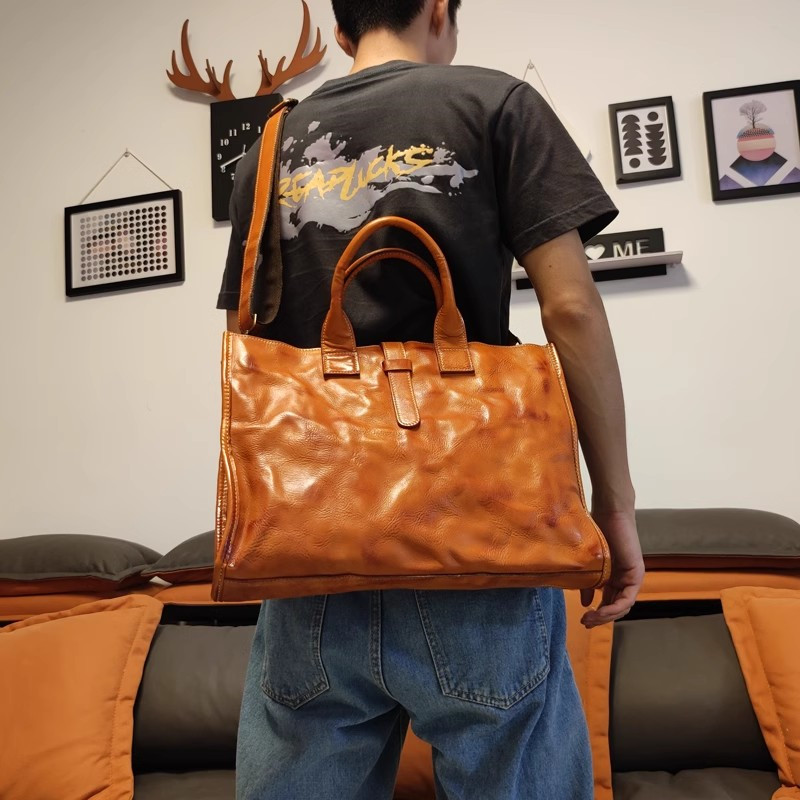 Eenvoudige vintage lederen her - Leather Work Bag Laptop recensie en prijs
