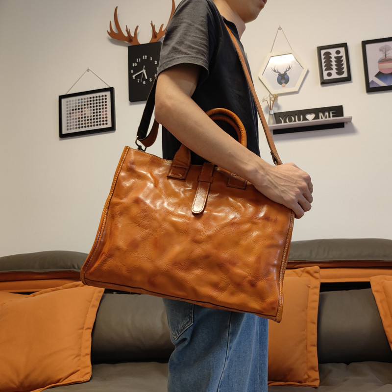 Eenvoudige vintage lederen her - Leather Work Bag Laptop recensie en prijs