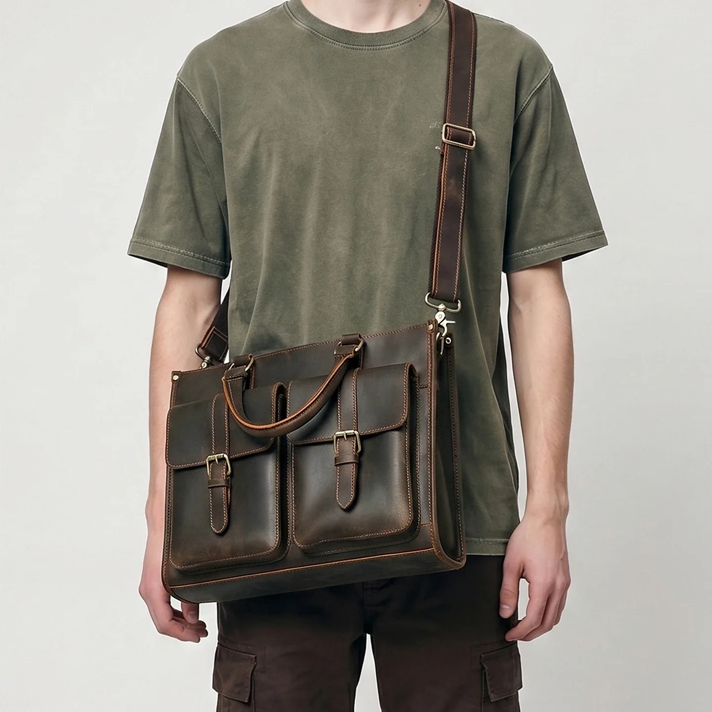Vintage Echt Lederen Heren Sch - Leather Work Bag Laptop recensie en prijs