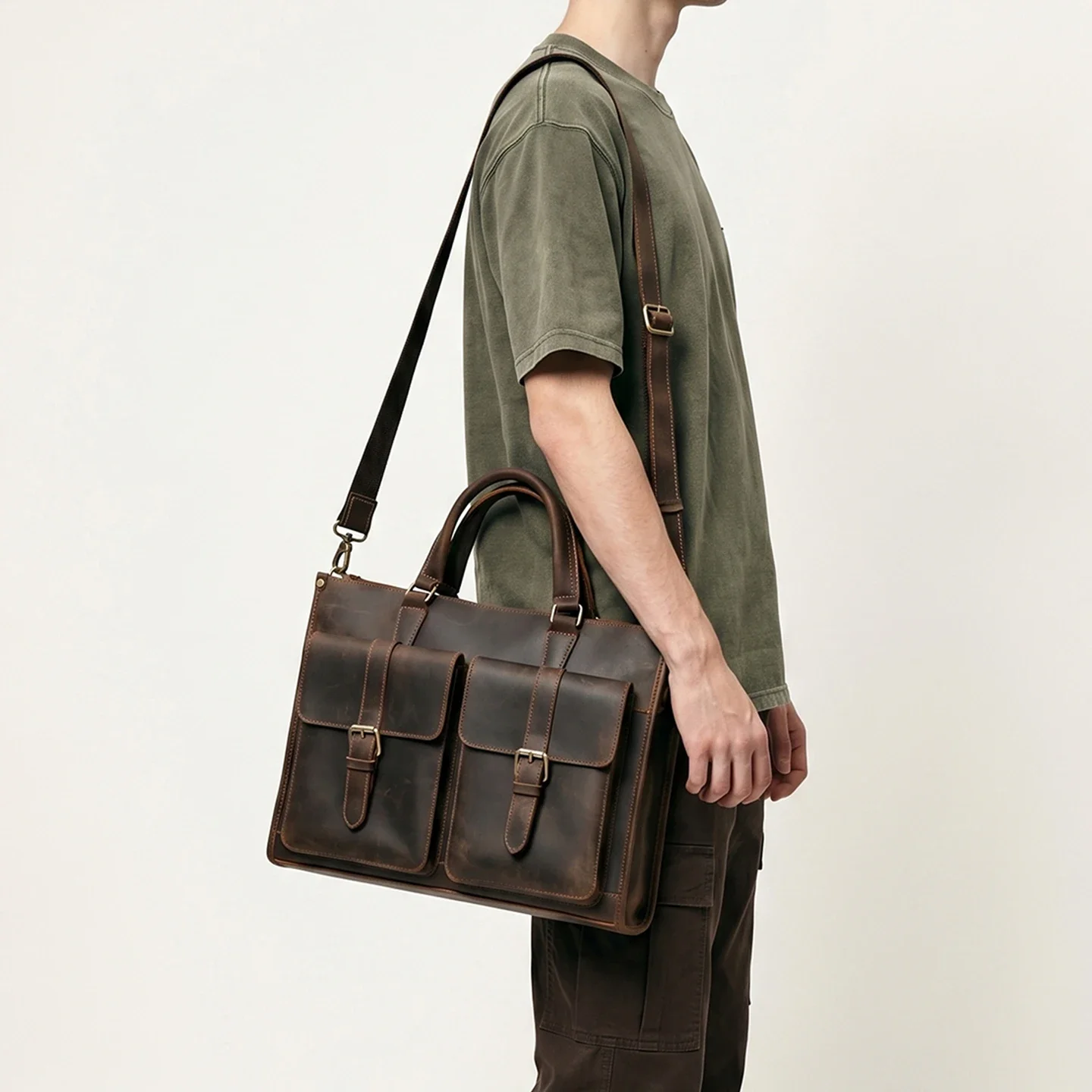 Vintage Echt Lederen Heren Sch - Leather Work Bag Laptop recensie en prijs