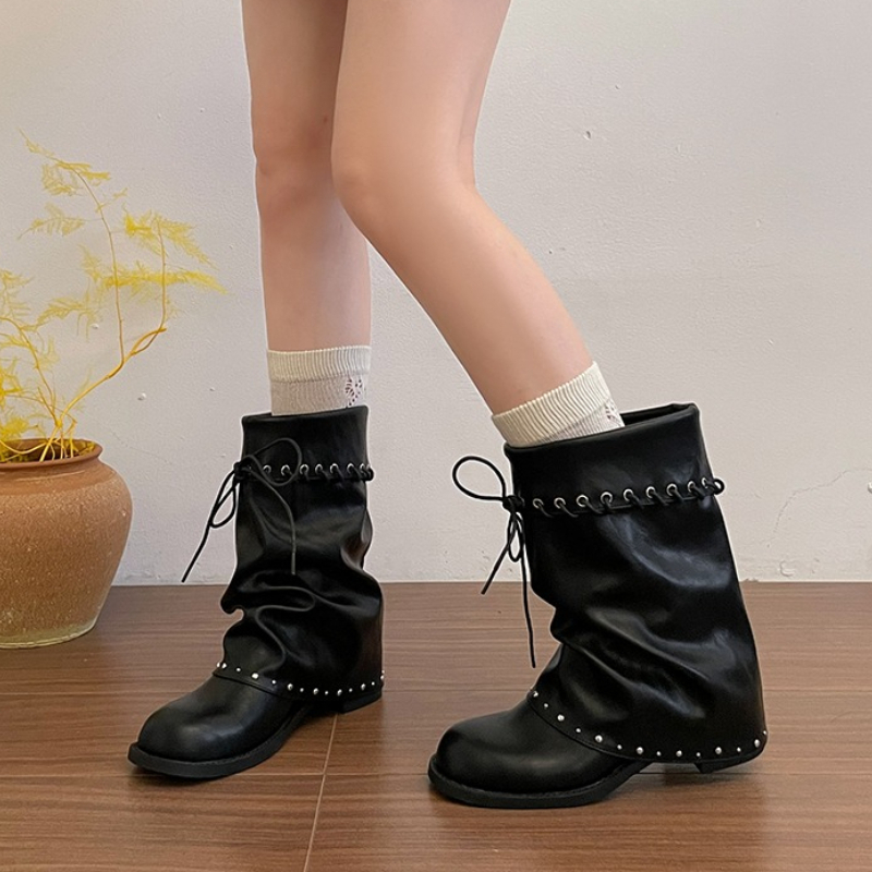 Dames Slouchy Mid Calf Boots R - Leatherwork Rivets recensie en prijs